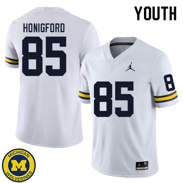 Youth Michigan Wolverines #85 Joel Honigford White University Jersey